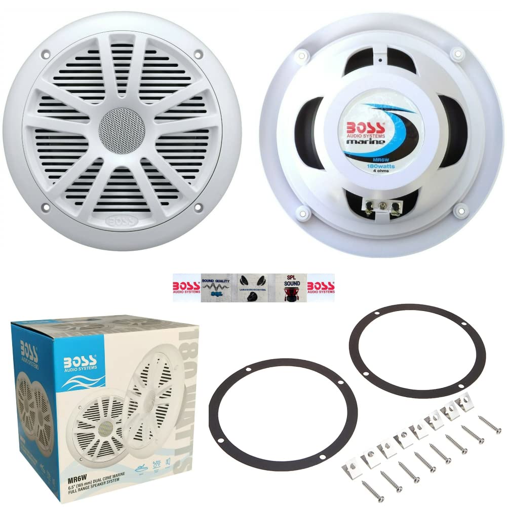 Kit Set para Boss Audio Systems MR6W 2 Altavoces Marinos náuticos 6.5" 19.00 cm 90 Watt rms 180 Watt MAX Impermeable Blanco (Set 2) Barcos + Pegatinas y Accesorios