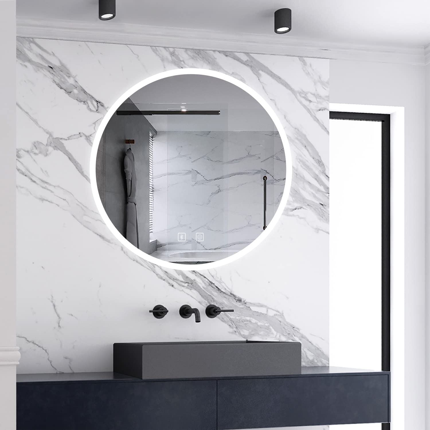 Skybathroom 600x600mm Round LED Bathroom Mirror with Bluetooth Speaker Demister Pad|LED Lights|Dimming Function|Anti-fog