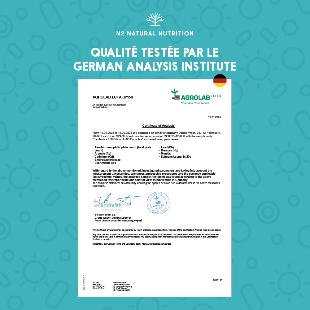 Probiotique Flore Intestinale 150 Milliards UFC, 20 Souches de Bactéries + Zinc + Inuline. Probiotiques pour la Régénération Digestive et Microbiote. 90 gélules, Végétalien. N2 Natural Nutrition