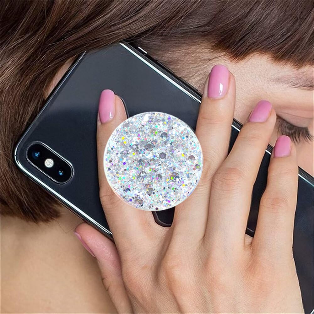 Erweiterbarer Handy-Ständer, Griff, Handyhalterung, Ständer für Smartphone, Pulver-Sternlicht-Kristall (Sternenlicht-Silber)
