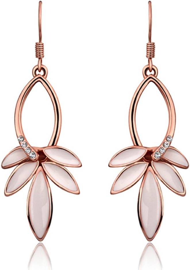 Bling Jewellery Women's Rose Gold Plated Leaf Shape Oil Drip Drop Earrings
