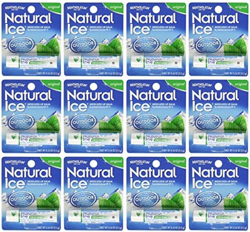 Mentholatum Natural Ice Medicated Lip Protectant Sunscreen, 0.16 Ounce (Pack of 12)