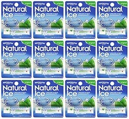 Mentholatum Natural Ice Medicated Lip Protectant Sunscreen, 0.16 Ounce (Pack of 12)