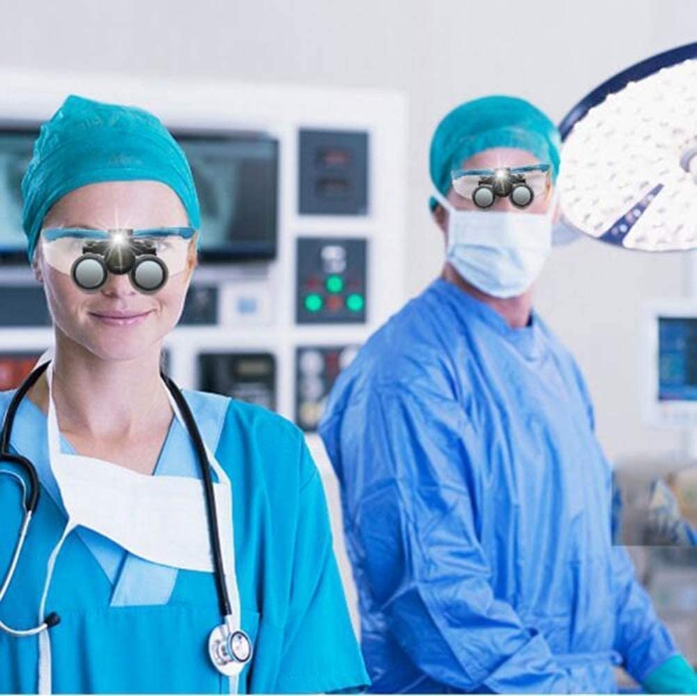 Lente d'ingrandimento, Occhialini dentali 3.5X Occhiali chirurgici Medico con luce frontale a LED Dentista Occhio Binoculare Lente d'ingrandimento Occhiali con pratica custodia for il trasportoBlu (Bl