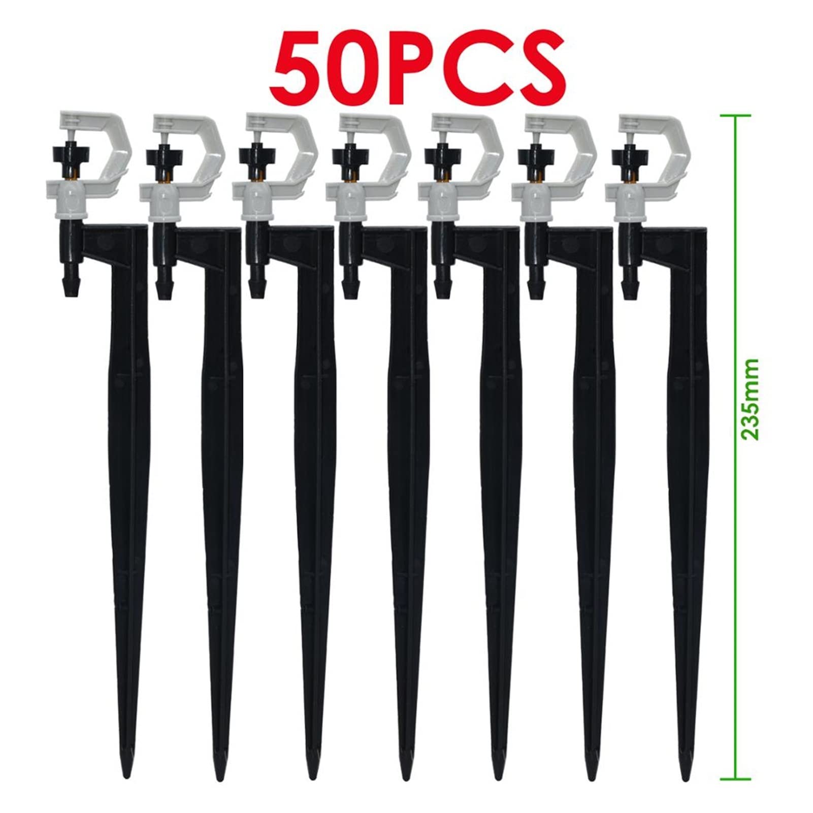 Zestaw do nawadniania kropelkowego 20-50 sztuk zraszacz ogrodowy obracający się o 360 stopni uchwyty dyszy do nawadniania na stosie 20 cm do węża 4/7 mm kwiaty szklarni (kolor: KSL01-KIT275-50X)