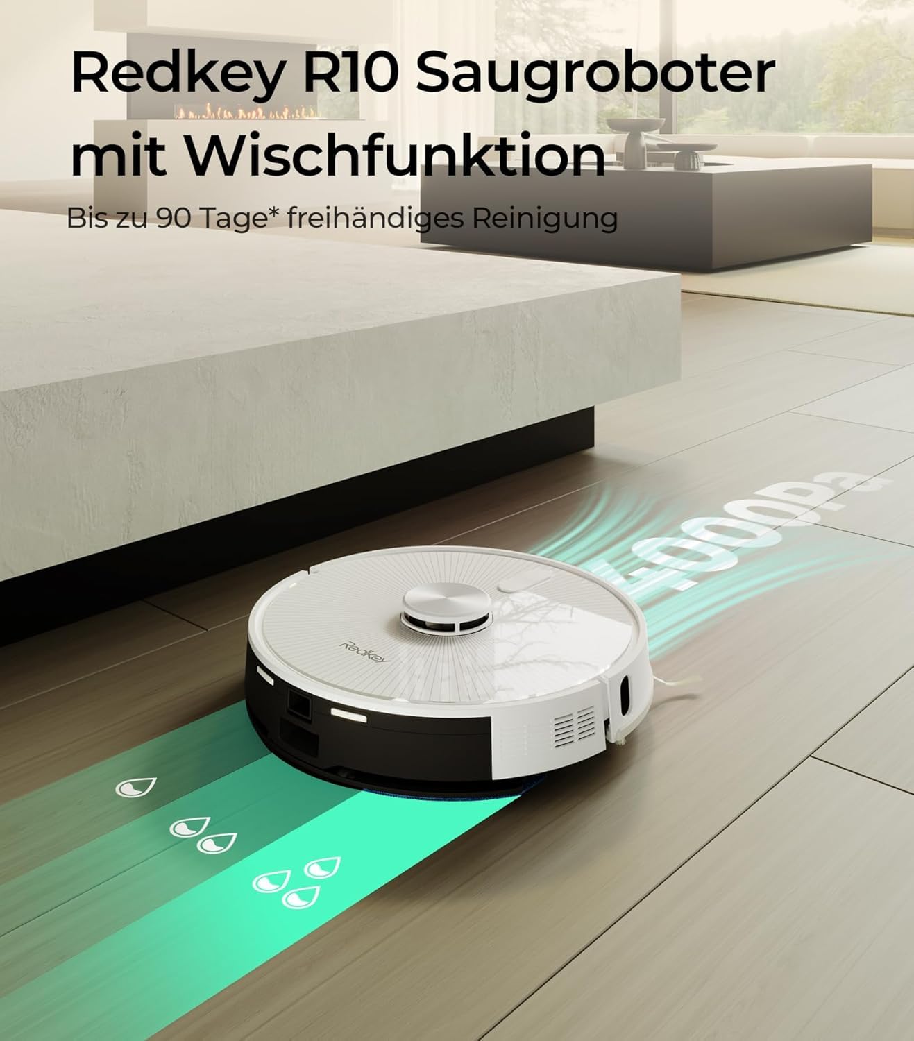 Redkey R10 Saugroboter mit Absaugstation und Wischfunktion, LiDAR-Navigation, 180Min Laufzeit Max, 4L Staubbeutel, 90 Tage freihändige Reinigung, Saug und Wischroboter für Teppich