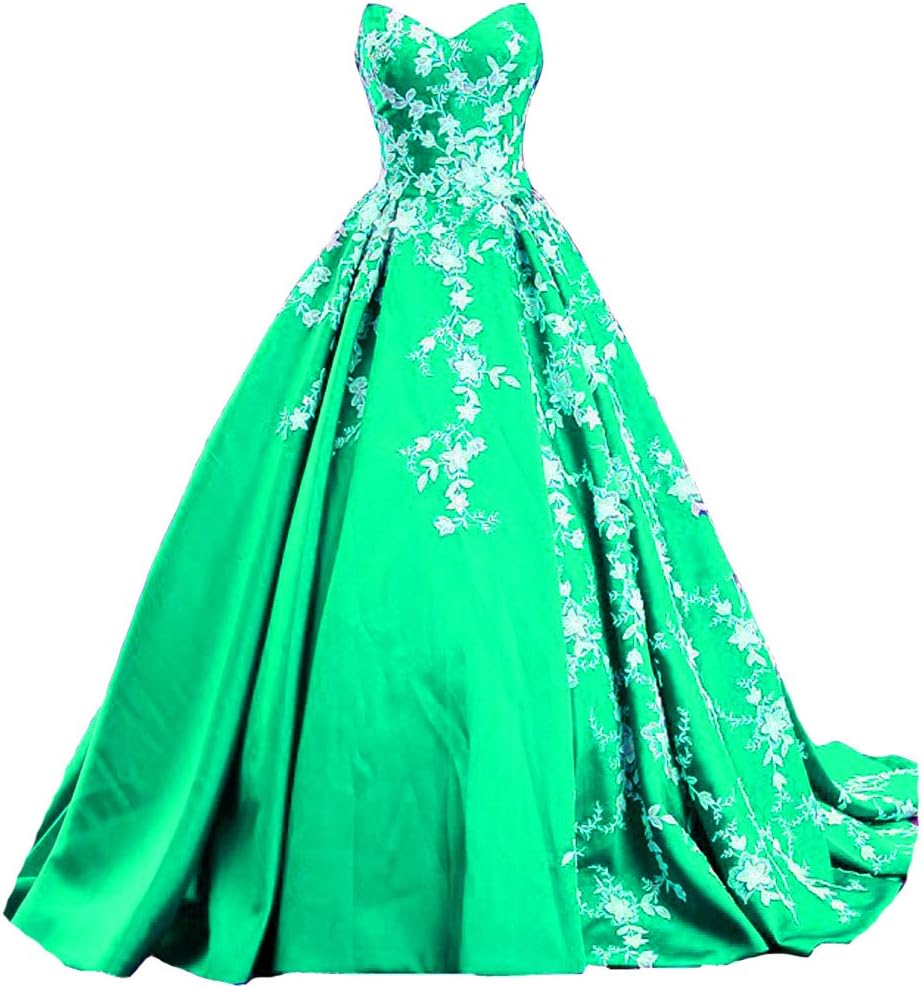 Kivary White Lace Long Ball Gown Satin V Neck Formal Prom Evening Dresses Gothic