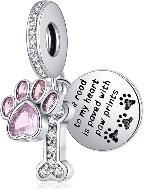 Dog Paw Charm Pink Enamel CZ Dangle Charm for Snake Chain Charms Bracelet Women Jewellery Birthday Gifts