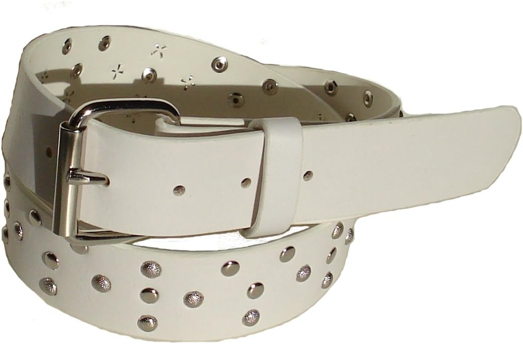 Goth Punk Y Plus Stud Studded White Snap on Belt
