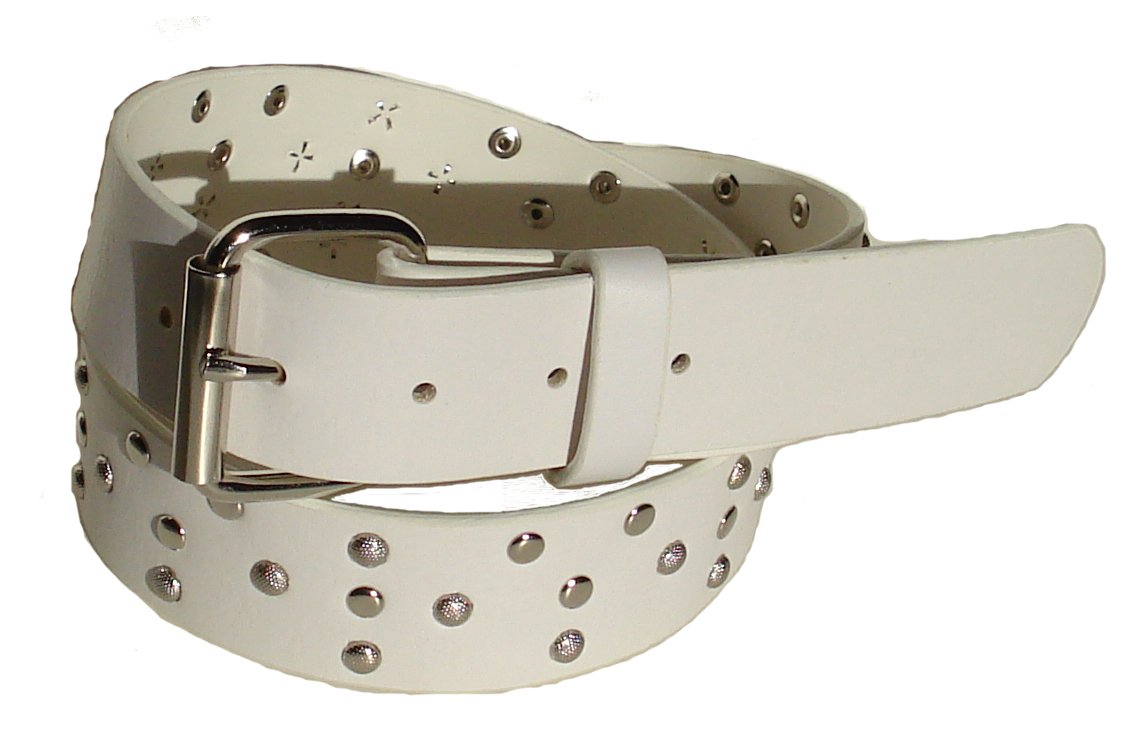 Goth Punk Y Plus Stud Studded White Snap on Belt