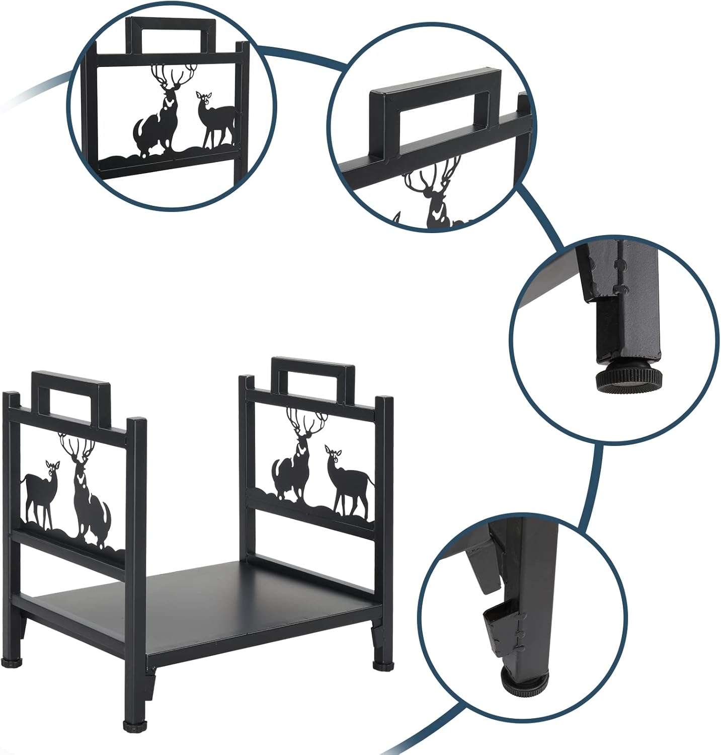 WEI WEI GLOBAL Single Layer Fireplace Log Rack, Firewood Storage Iron Holder, Lumber Storage Stacking Carrier for Indoor Outdoor-18 Inch
