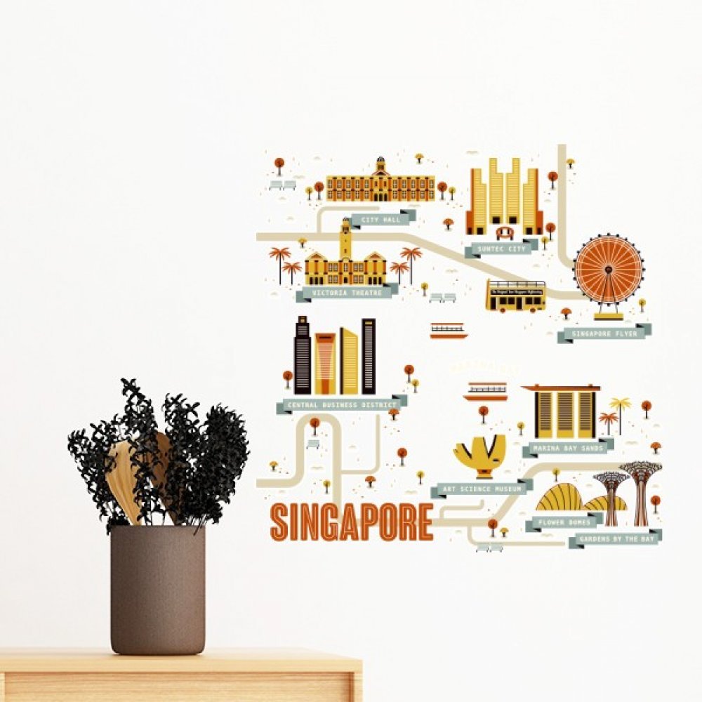 Sticker Singapour amovible pour masquer un mur deco chambre 30cm