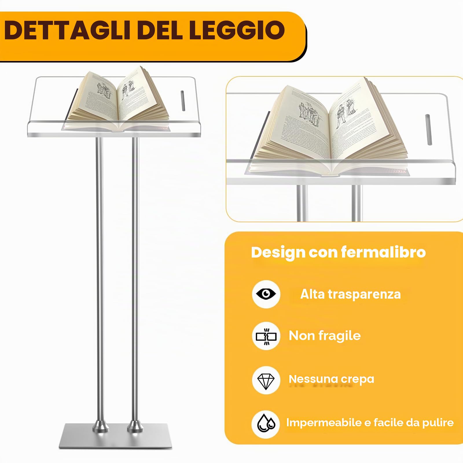 Afitdon Podio acrilico con base stabile e fessura per penne, nero pulpito con piattaforma di lettura in acrilico spesso 10 mm, supporto per podio per chiesa, conferenza, matrimonio, aula (16 x 24 x 45