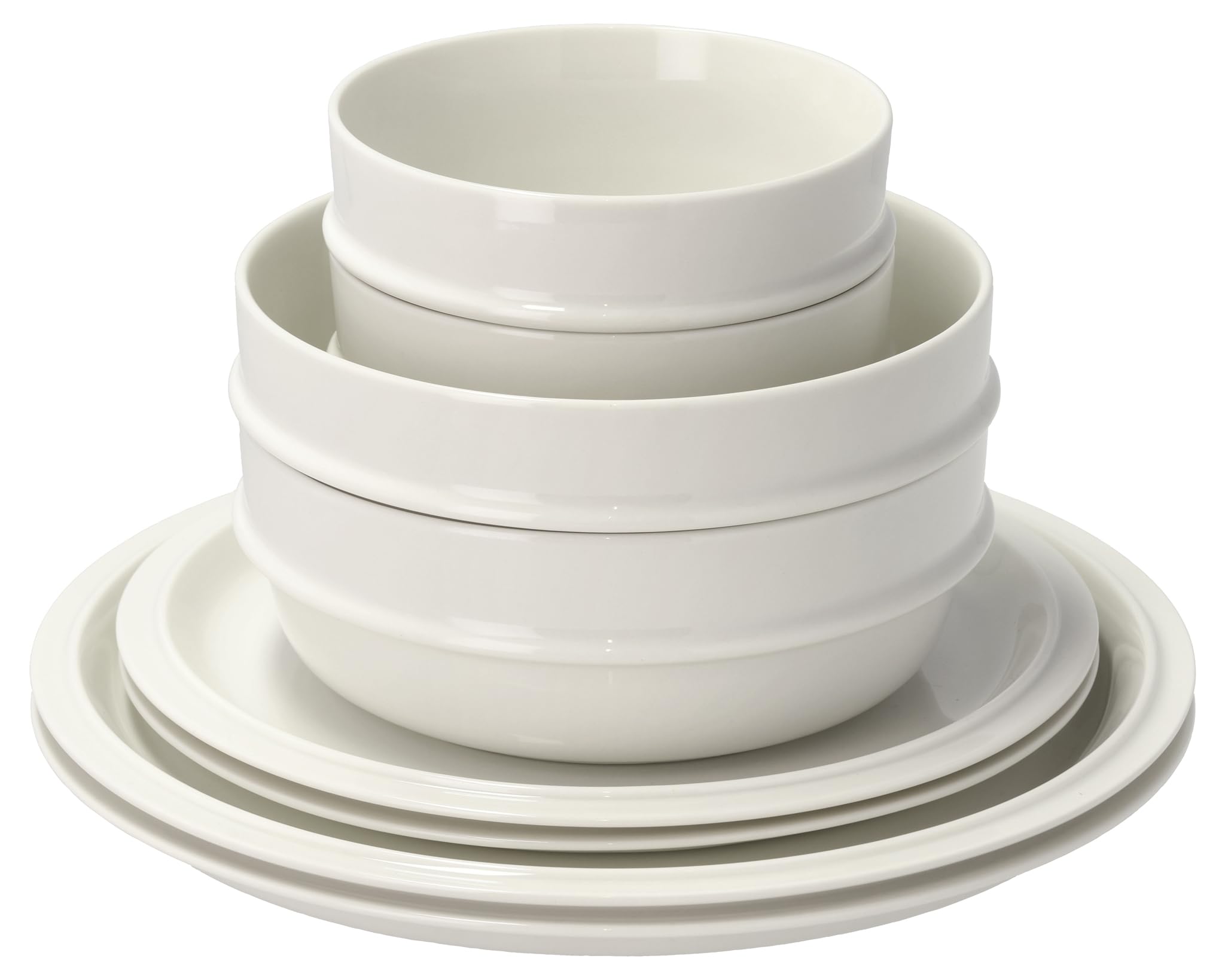 Zone Denmark Eau Geschirrset – Porzellan Geschirr Set – 8-teiliges Frühstücksset mit Teller, Schale & Becher – Minimalistisches Design – Spülmaschinengeeignet – Offwhite