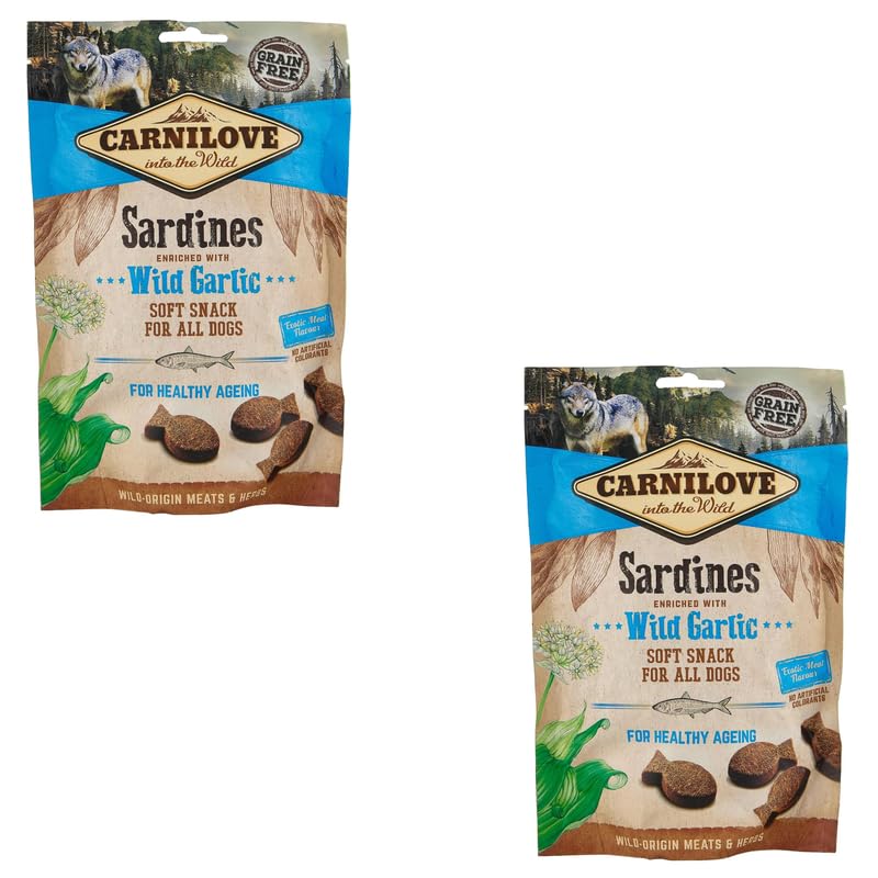 Carnilove Soft Snack Sardinas con Ajo | Paquete Doble | 2 x 200 g | Snack Suave para Perros | para apoyar la Salud de la Piel y el Pelaje | Sin Cereales ni Patatas