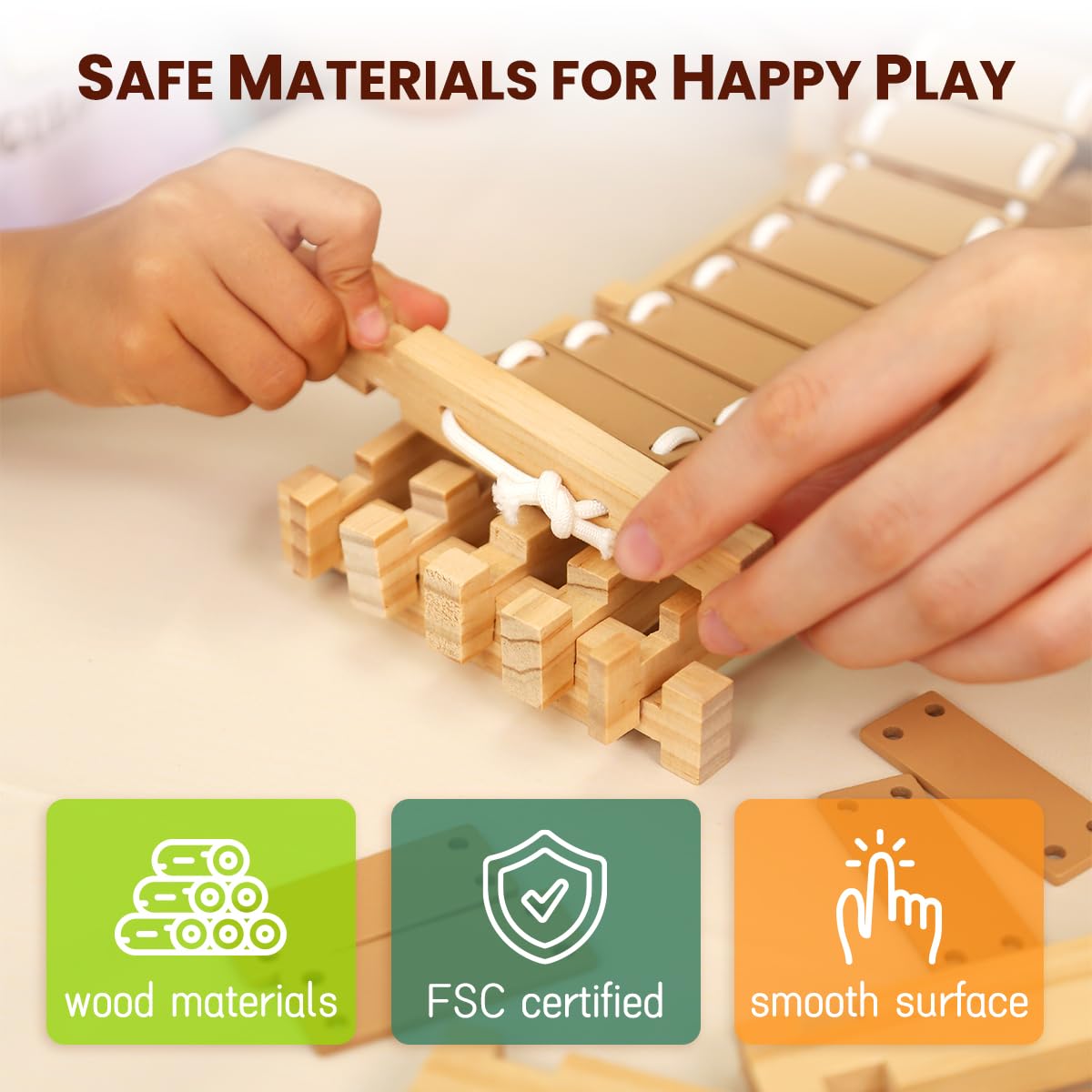 Jovi-Mindly & Notchies - Juego de 96 bloques de construcción de madera para niños a partir de 4 años, construcción creativa, cabaña imaginativa con bolsa de almacenamiento, juguete educativo STEM para