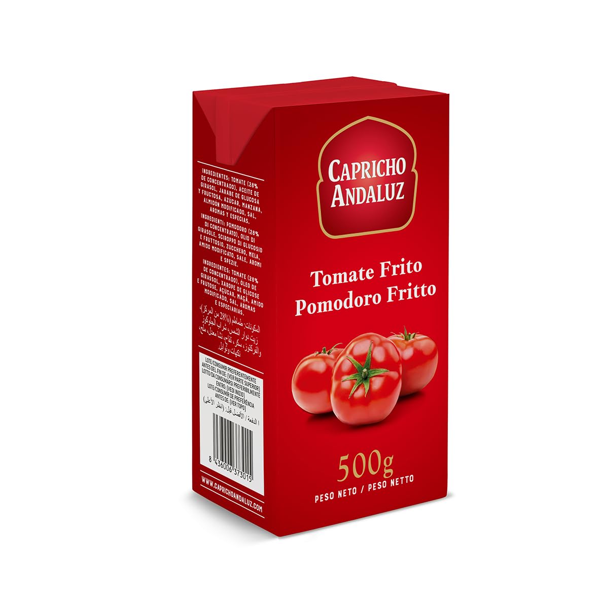 Capricho Andaluz - Tomate Frito Brik 500 g, Sabor Casero, Sin Conservantes, Listo para Pastas, Guisos, Arroces y Recetas Diarias en Casa