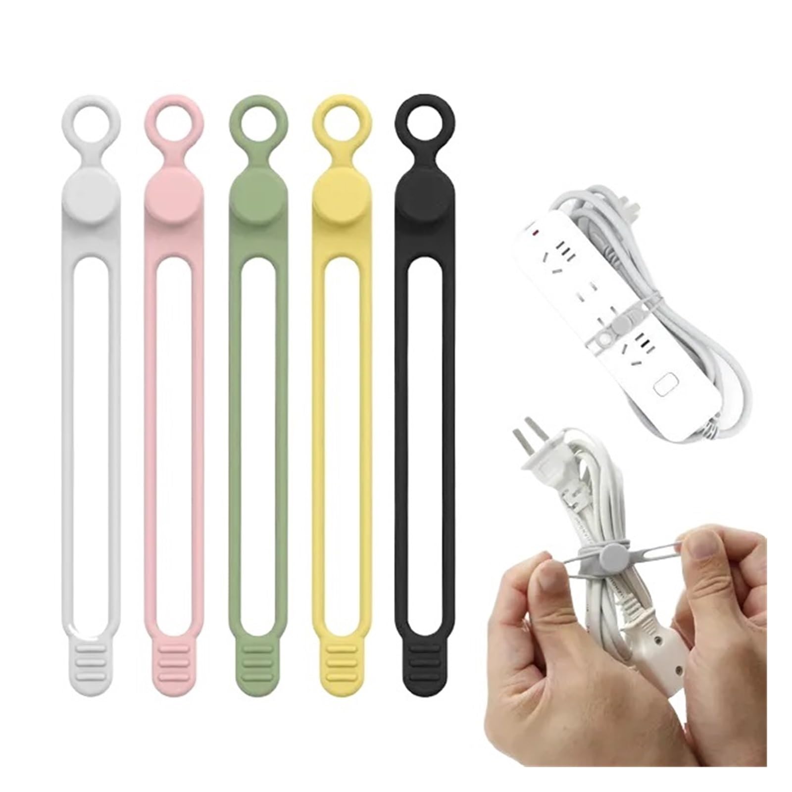 Cable Ties Silicone Cable Tie, Organizer, Straps, Reusable Cord, Travel, Cute Elastic, Wire(Multicolor A 5pcs)