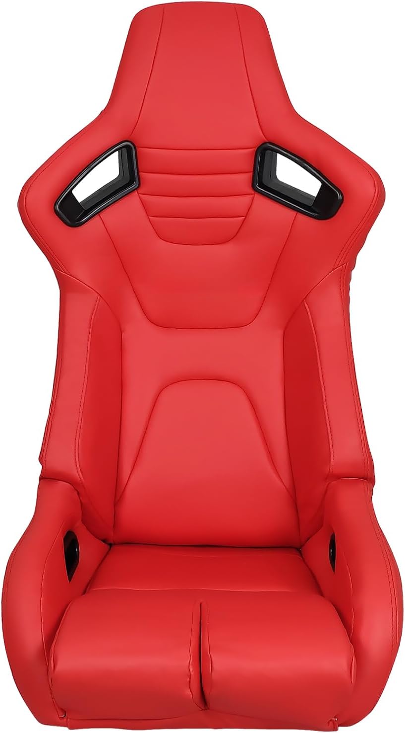 FREEMOTOR802 Racing Seat with Dual Lock Slider, Universal For Most Cars Vehicles First Row, Right Passenger Side Reclinable Sport Bucket Seat, PU Carbon Fiber Look Leatherette, Red