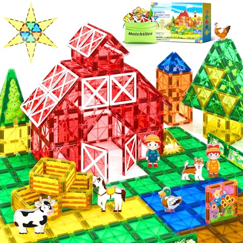 Magnetic Tiles Toys with Farm Animals for 3+ Year Old Toddler, Magnetic Blocks Building Toys for Kids Ages 3-5 5-7 Girls Boys, Classroom Must Haves Preschool Learning Outdoor Toys