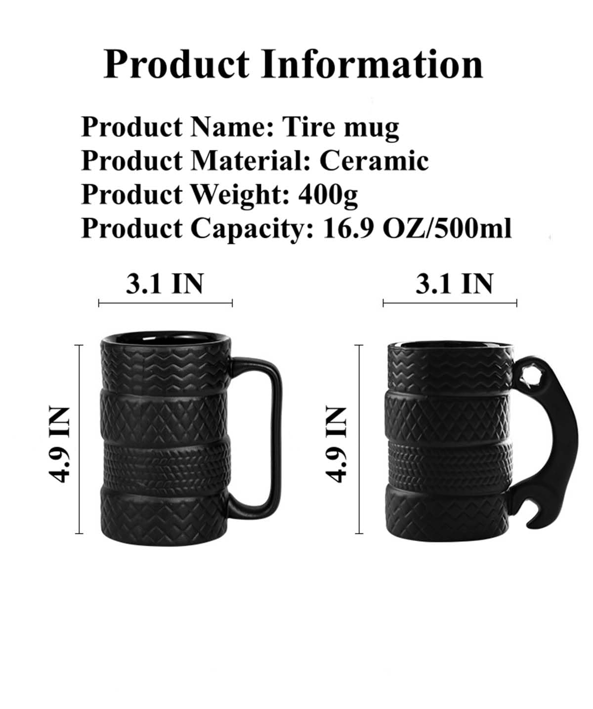 Hyzone Creative Large-capacity Ceramic Tire Cups, Novelty Shaped Ceramic Mugs, Water Cups With Peculiar Designs, Fashionable Tea Cups (Straight Shank)