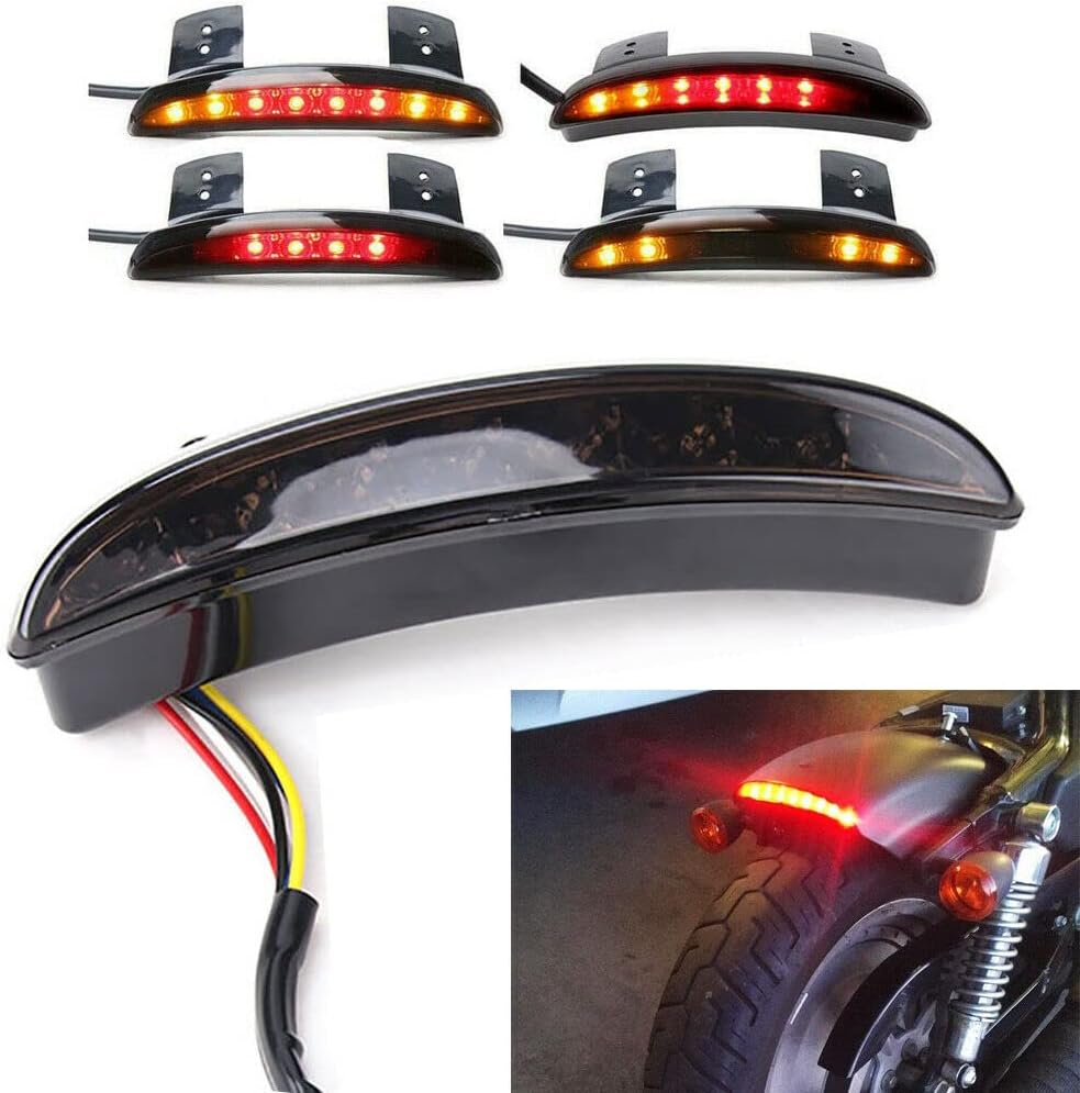 5 Wires Motorcycle Chopped Cafe Racer Rear Fender Edge Brake License Plate Tail Light Stop Running Light Turn Signal Lamp Red LED for Harley Sportster XL883N 1200N XL1200V XL1200X (Smoked Len)