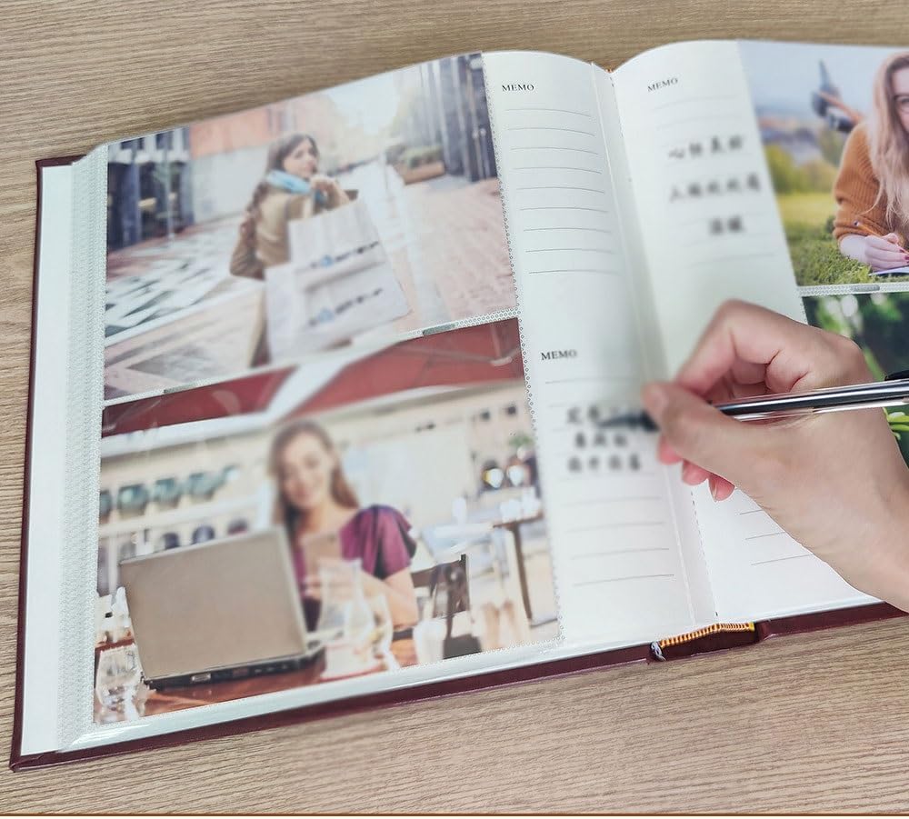 Travel Growth Commemorative Book ﻿ PU Leather Album Retro Ordinary Insert Photo Storage Album Applicable to Photos, Receipts, Star Cards, etc(White-Dinosaur Doodle4)