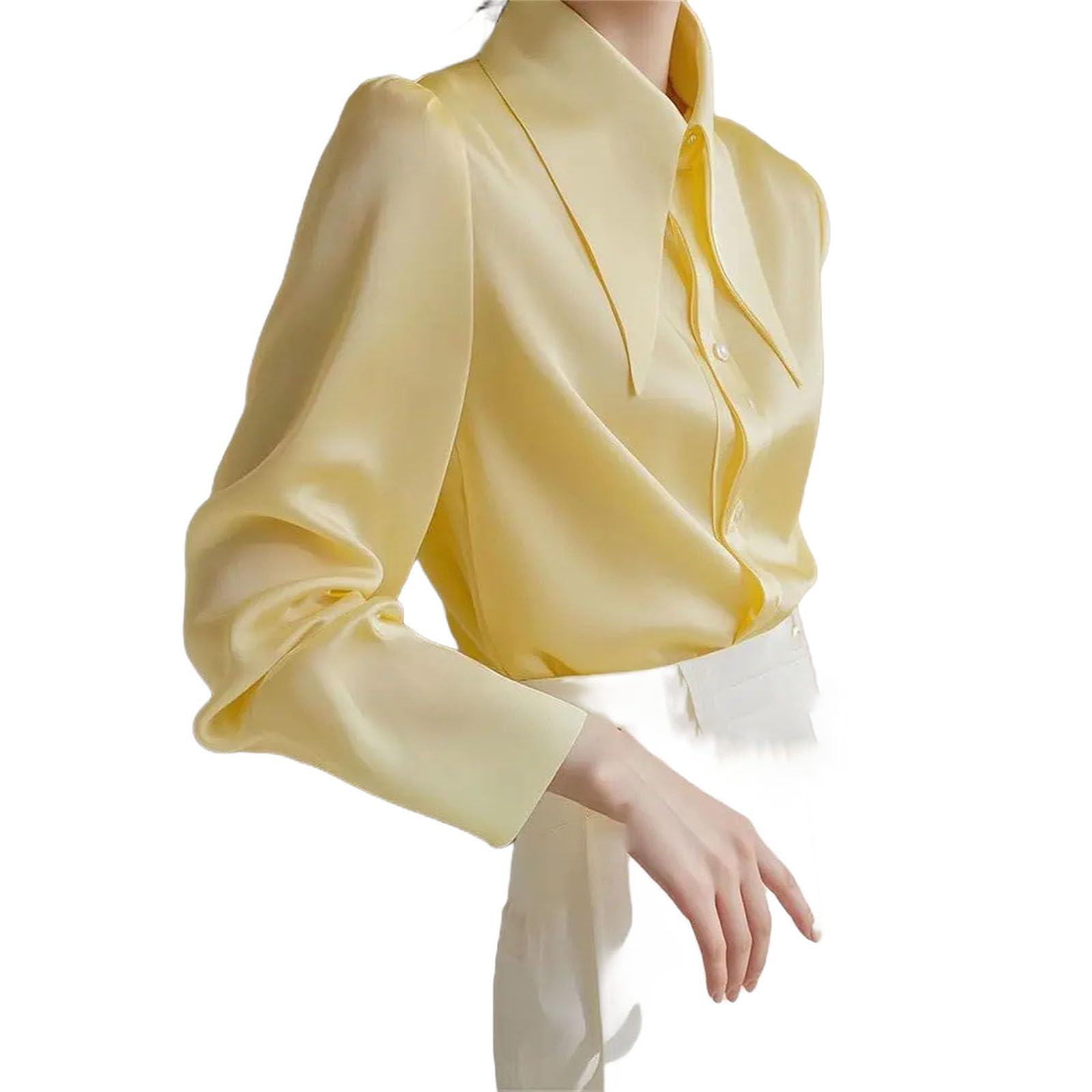Camicie da donna tinta unita colletto classico manica lunga design elegante poliestere casual quotidiano top