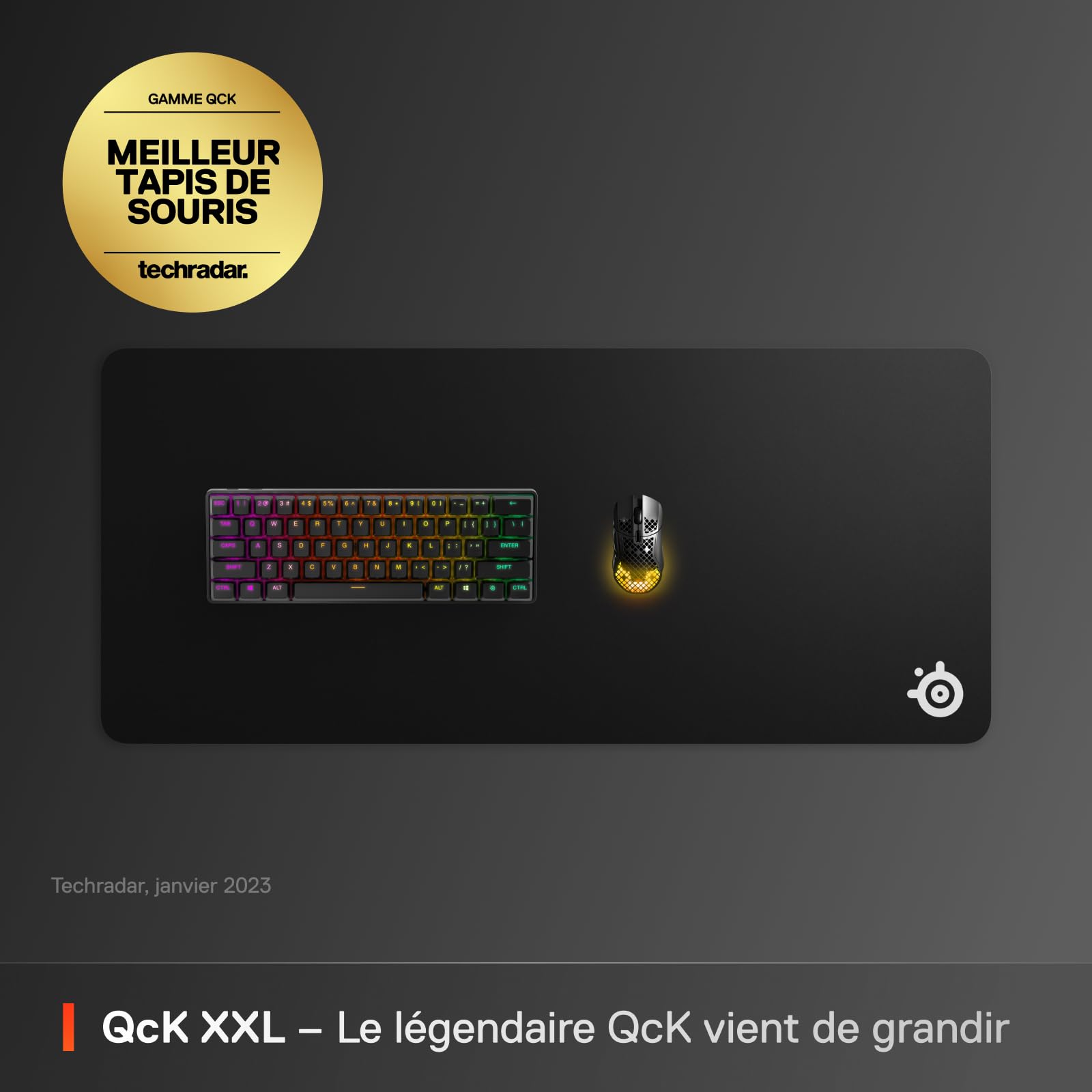 SteelSeries QcK Tapis de Souris Gaming - Format XXL - Suivi et stabilité Optimum - Tapis de Souris Esports - Ne Glisse jamais - Couverture complète du Bureau