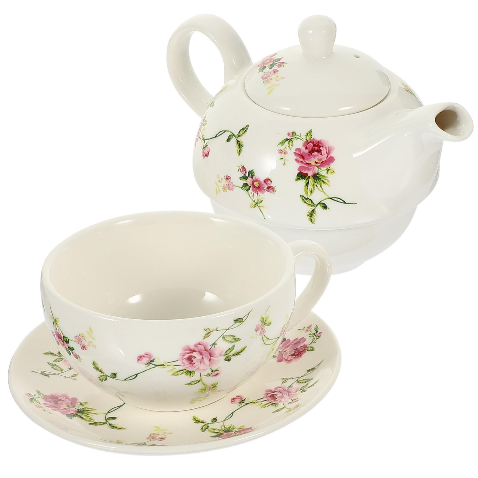 Service à Thé en Céramique 1 Set, Théière avec Tasses pour Maison | Style Antique Élégant, Capacité Théière 480ml et Tasse 350ml, Blanc, Pratique pour Voyage et Détente