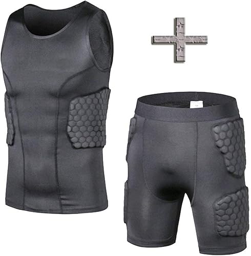 TUOY Padded Suits Rib Protector Compression Protective Shirt and Shorts Adult Sizes