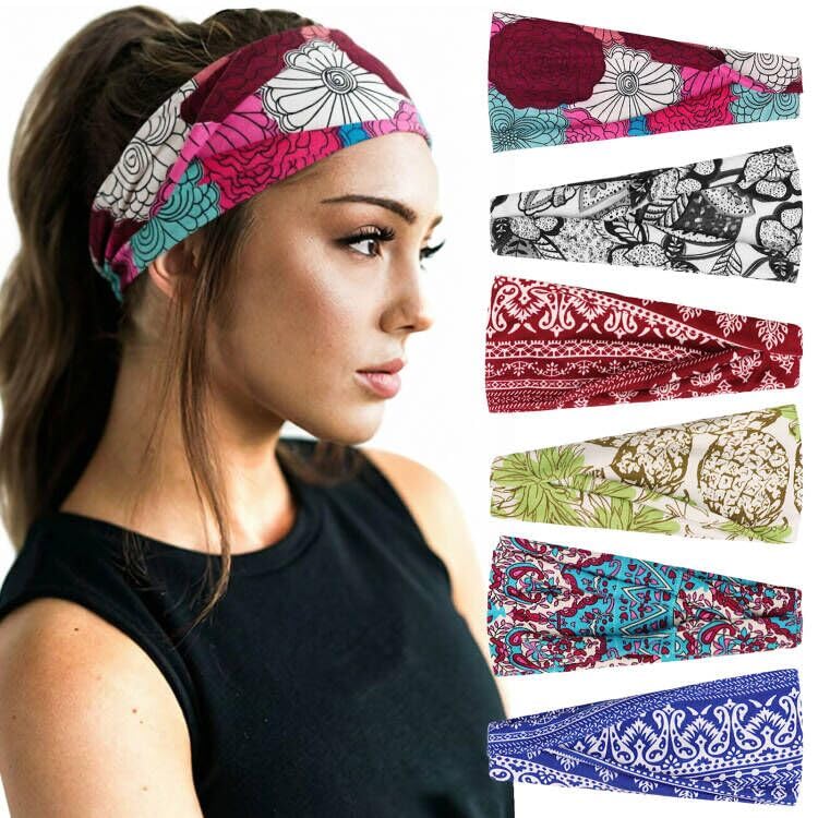 Image of DRESHOW 6 Pack Yoga Sports Headbands for Women Elastic Non-Slip Headbands Running Workout Hair Bands