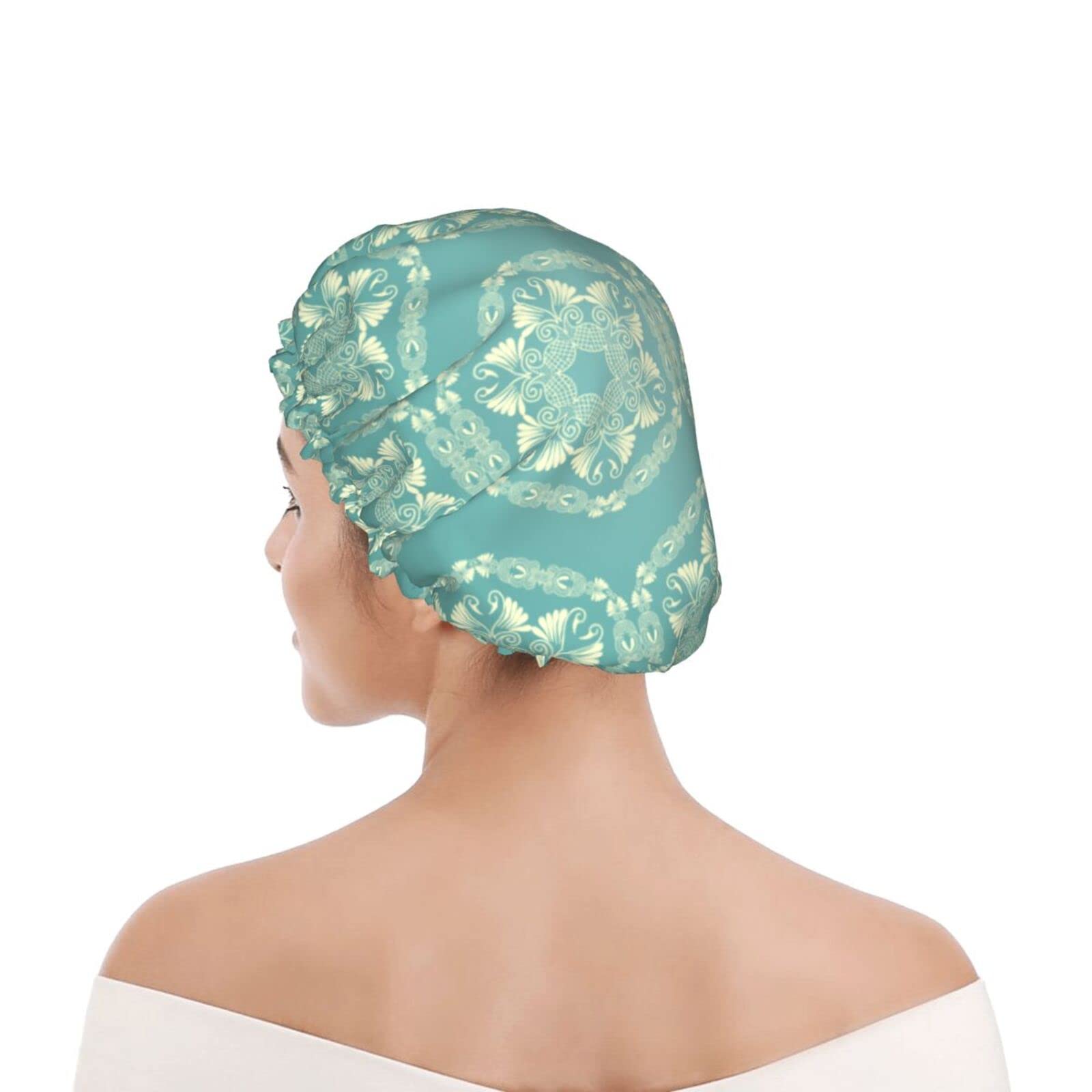 Gorro de ducha reutilizable Patrón de flores Gorros de ducha para mujer Gorro de baño impermeable Gorro de baño elástico Gorros de baño doble impermeableGorro de ducha de baño para todas las longitu