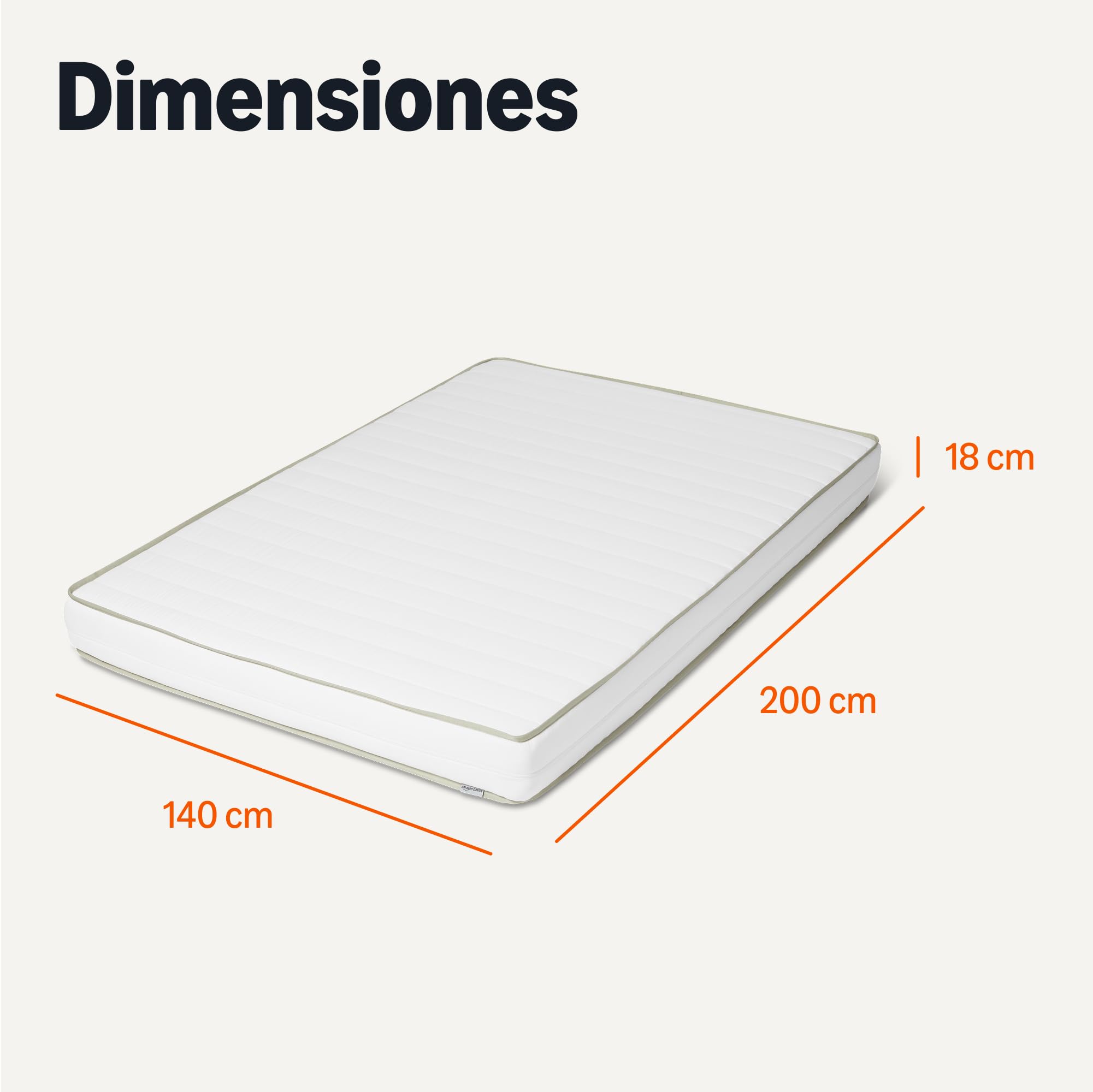 Amazon Basics Colchón de Espuma Fría, H2 y H3, Funda Extraíble y Lavable, 18cm de Altura, Tamaño de 140 x 200cm