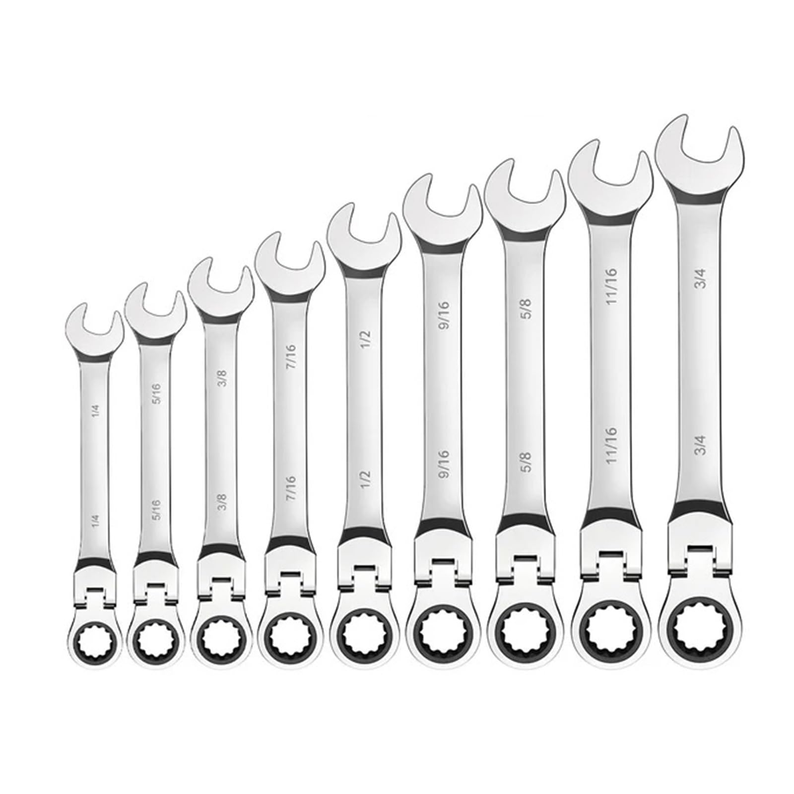 Zestaw Kluczy Zestaw Kluczy Grzechotkowych Flex-Head, Wykonany Ze Stali Cr-V, Standard SAE 1/4" Do 3/4" Zestaw Kluczy Płasko-oczkowych Z Obrotową Głowicą(9pcs)