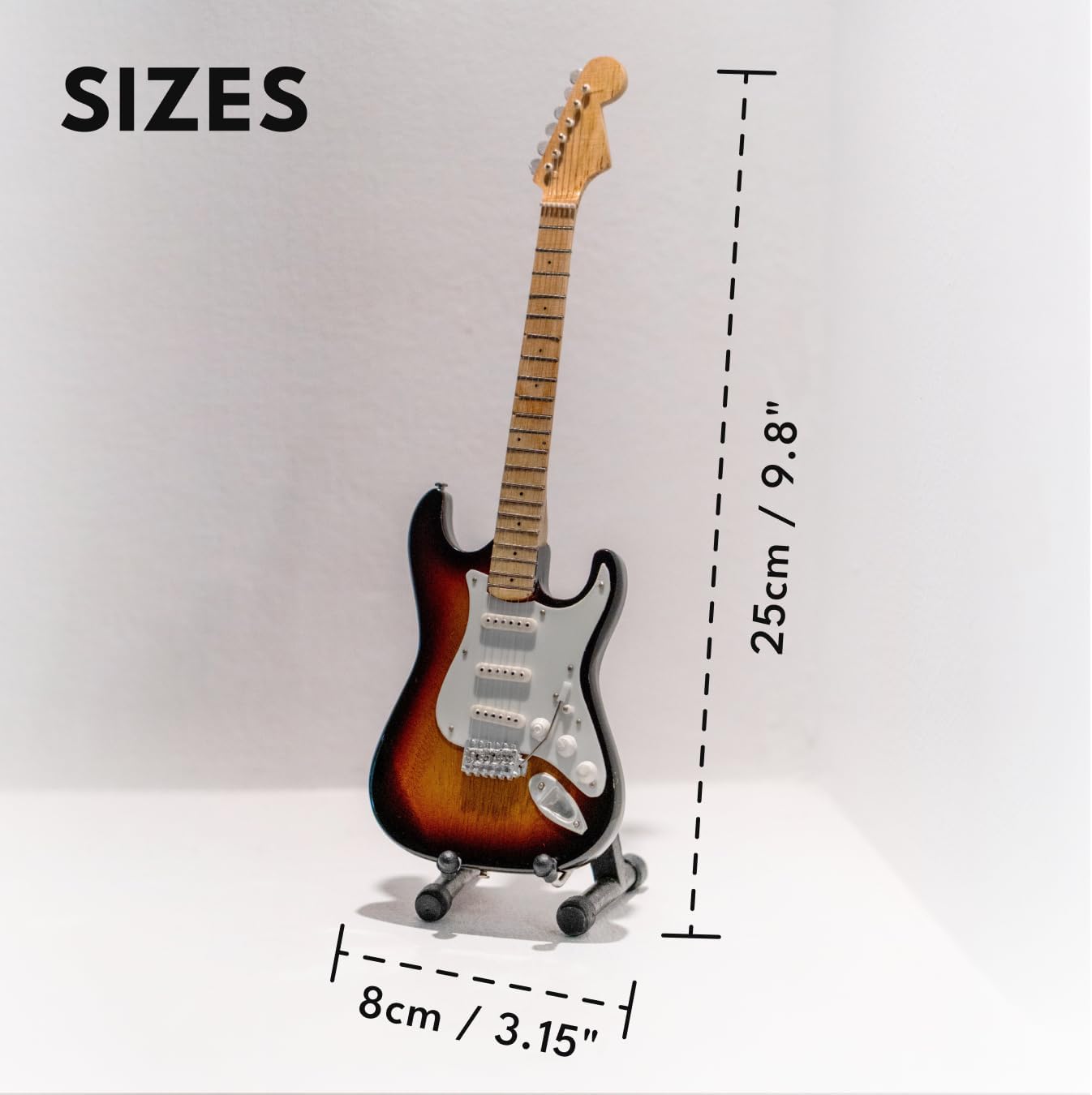 Clapton Miniature Guitar Replica - 10 Inch Sunburst Strat Miniature Replica Guitar with Stand for Desk, for Rock and Roll Lovers and Eric Clapton Fans - Hand Painted, Solid Mahogany Wood