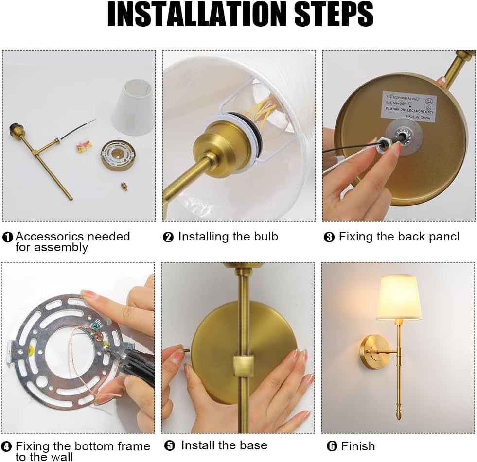 Wall Sconces Sets of 2, Classic Brushed Brass Sconces Wall Lighting, Hardwired Bathroom Vanity Light Fixture with Fabric Shade for Bedroom Living Room Hallway Kitchen (Bulbs Included)(Warm Light)