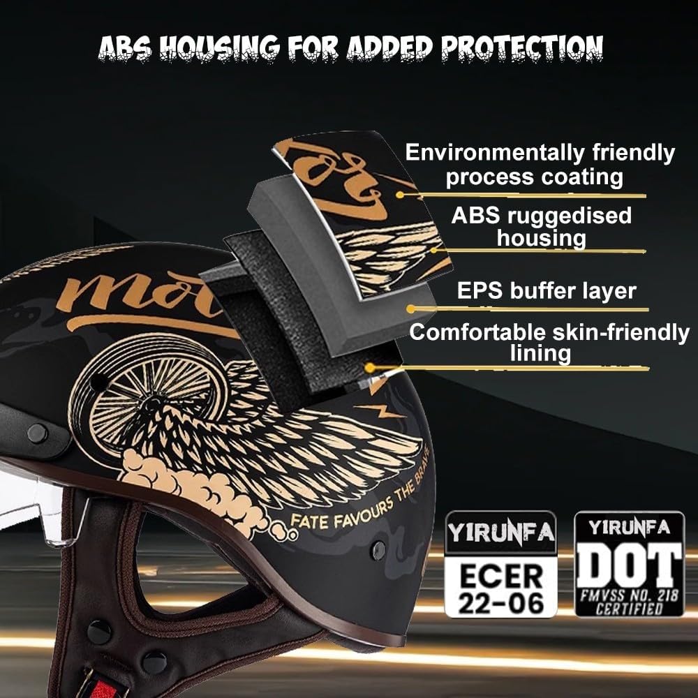 Retrò Mezzo Casco, Adulto Uomini Donne Stile Tedesco Casco a Faccia Aperta, Personalità Harley Caschi Motociclisti, ECE/DOT Certificato, per Scooter Incrociatore Chopper Moto