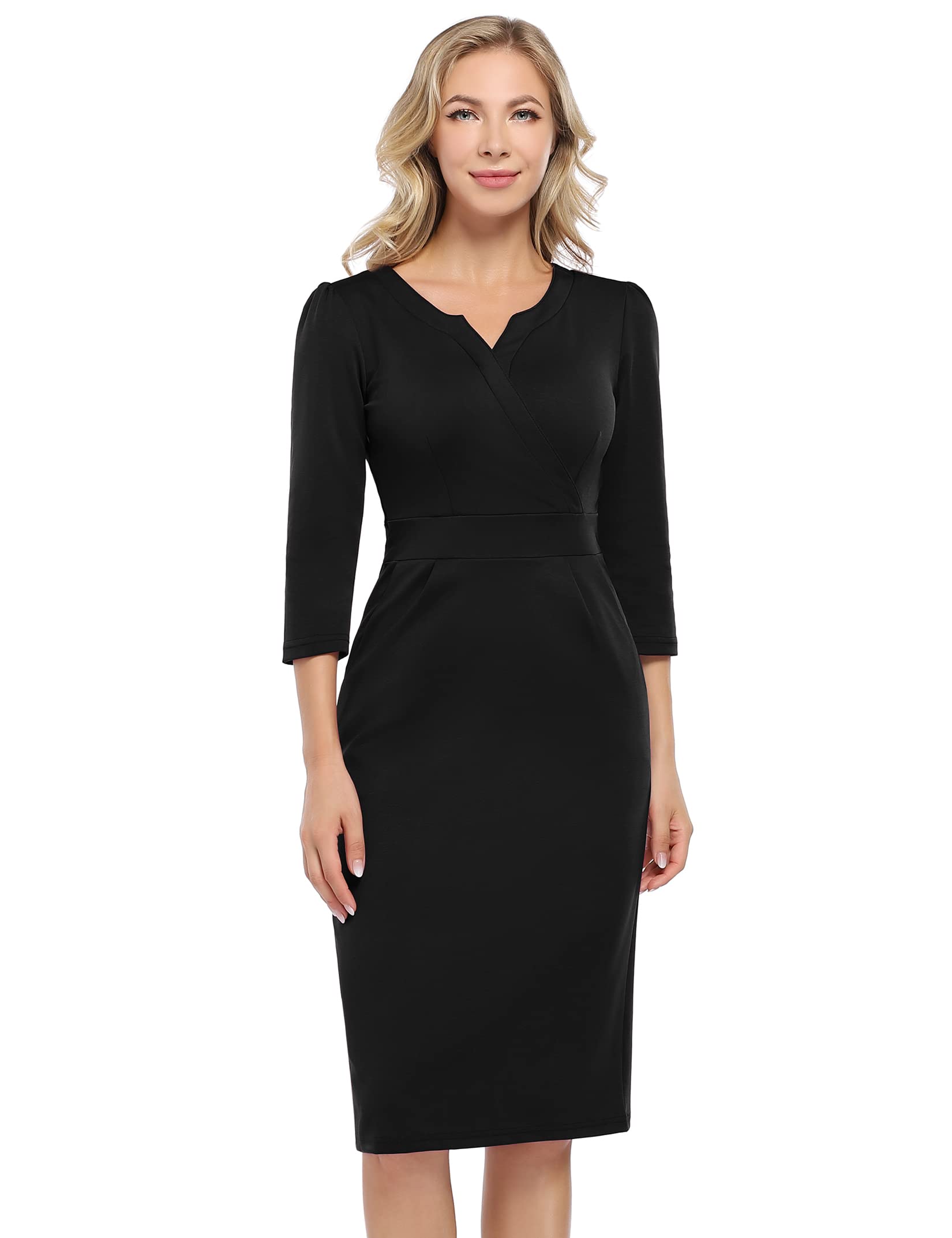 KOJOOIN Vestidos Elegantes para Mujer Vestidos de Negocios de Manga Larga hasta la Rodilla