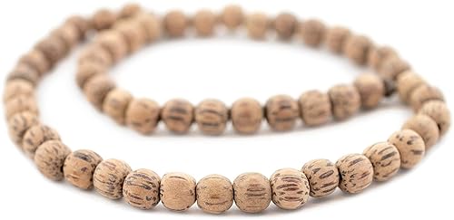 Miniatura 3 de TheBeadChest - Cuentas redondas de madera de palma natural sin encerar, 0.315 in, color marrón, agujero grande, 15