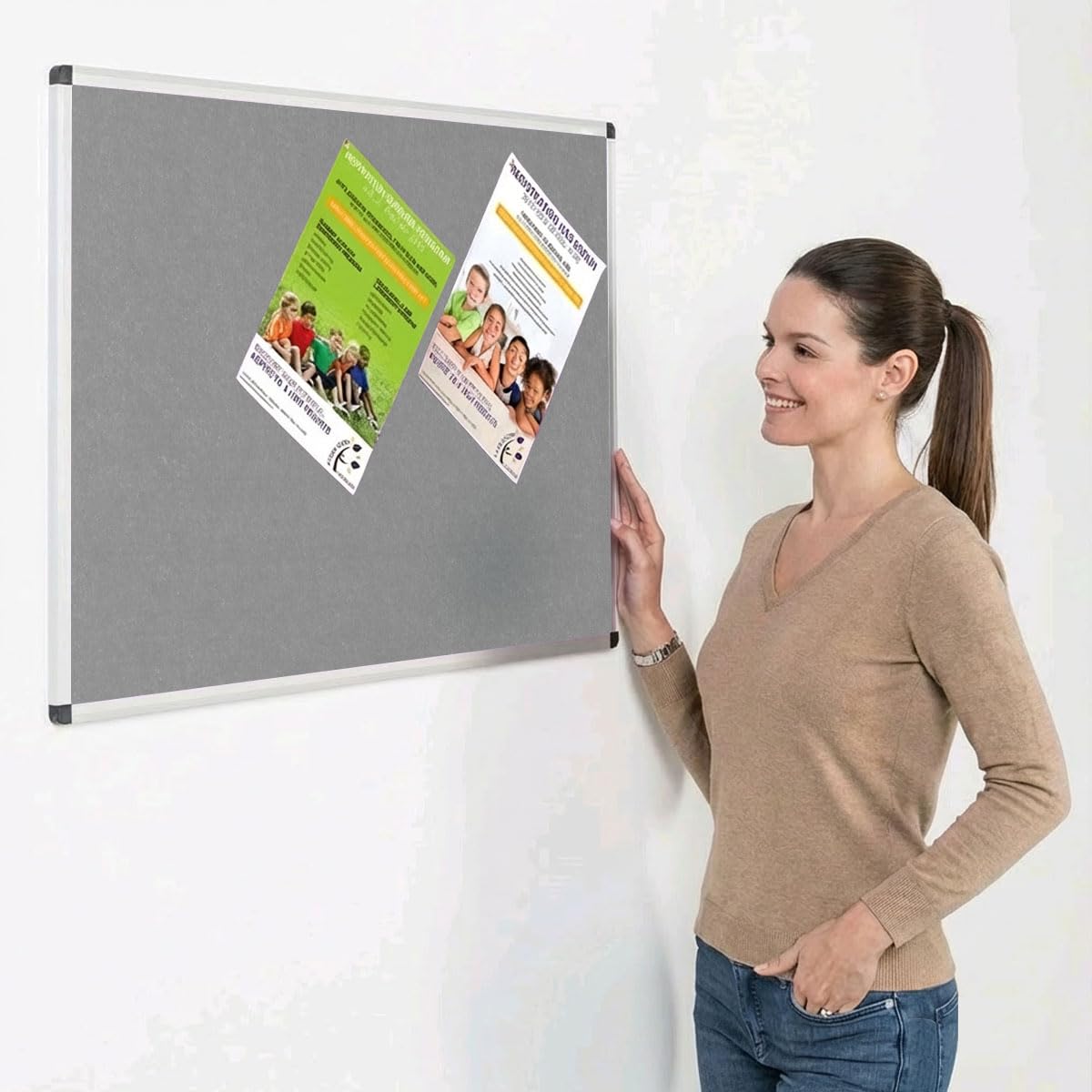 Metroplan Fire-Retardant Aluminium Frame Noticeboard, 60 x 90 cm, Grey Pinboard, Wall-Mounted, 12 Colour Pinboard Options - Ideal for Office, Classroom, Notice Displays