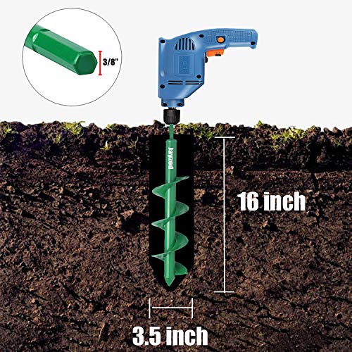 Jayzod 3.5"x16" Drill Auger,Auger Drill Bit for Planting Garden Auger Spiral Drill Bit,Bulb & Bedding Plant Augers,Plants Drill bit for 3/8” Hex Drive Drill,Green