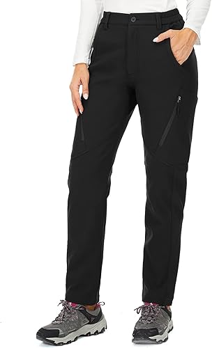 Pantalones de nieve para mujer, para senderismo, esquí, invierno, con forro polar, softshell, repelente al agua, campamento, caminar