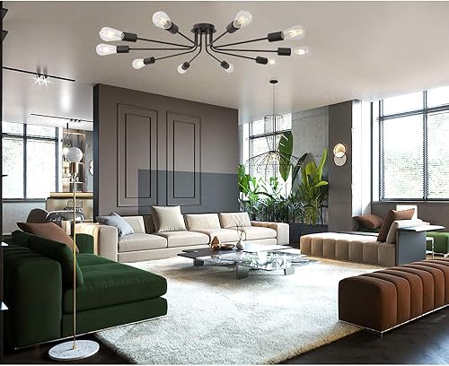 Miniatura 4 de Lámpara de techo moderna semi empotrada industrial 10 luz vintage aceite caucho bronce Sputnik lámpara iluminación industrial cocina lámpara