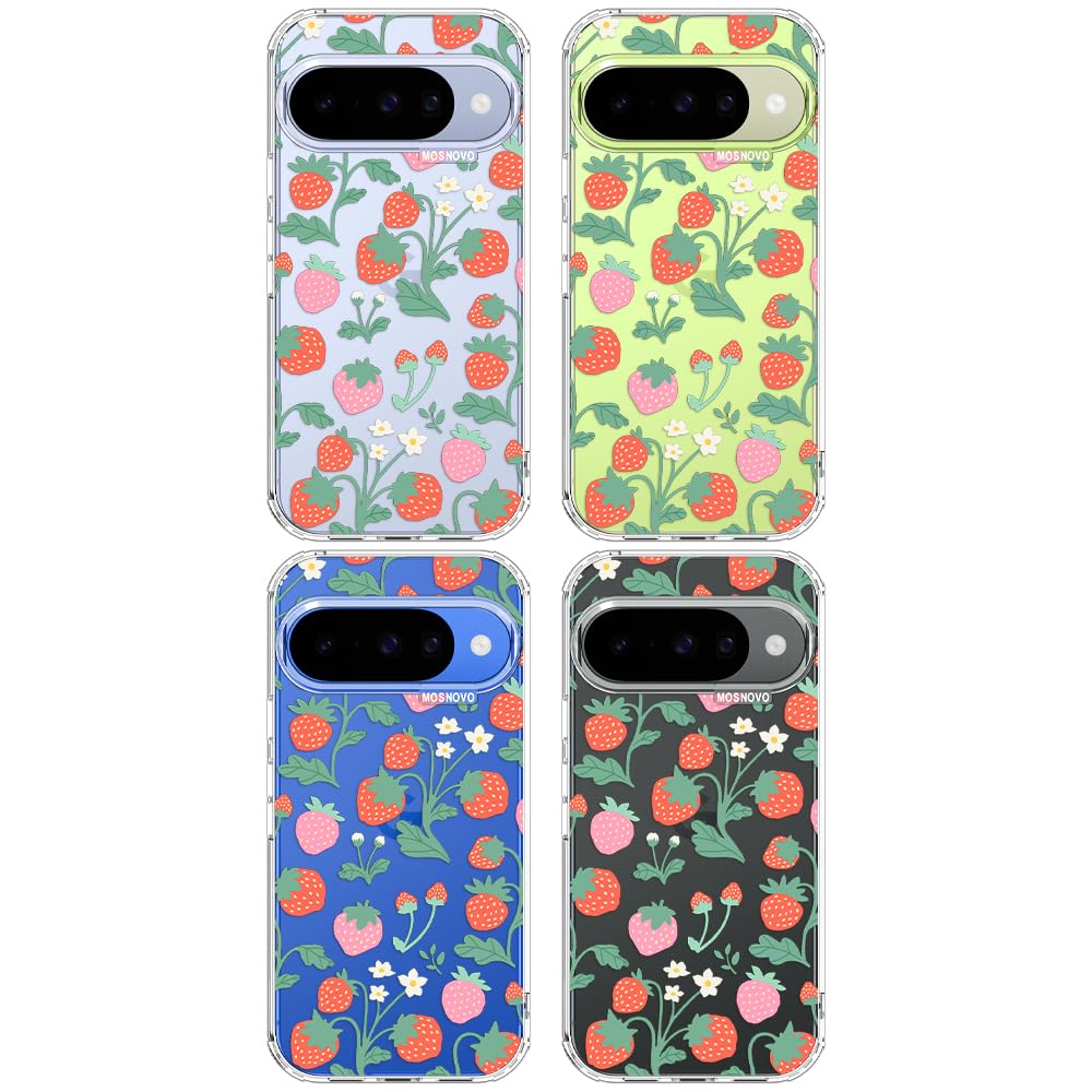 MOSNOVO Case for Google Pixel 10 & Pixel 10 Pro, [Buffertech 6.6ft Military-Grade Drop Protection] [Anti Peel Off Tech] Clear TPU Bumper Phone Case Cover Design - Cute Cherry — view 111