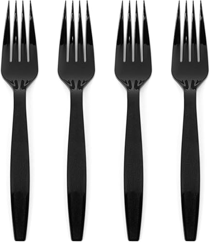 Prestee 100 unidades de tenedores de plástico plateado negro - tenedores resistentes desechables para fiestas, bodas y días festivos - elegante