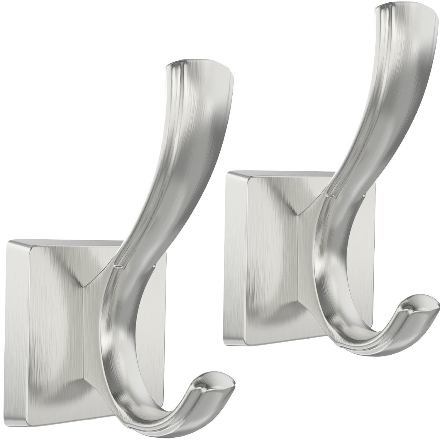 TOFIIGREM Wall Hooks Coat Hook, Towel Robe Hook for Bathroom, Entryway Mudroom Aluminum Alloy Hat Hooks for Hanging (2 Pack, Brushed Nickel)