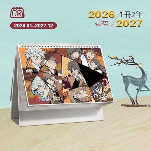 文豪ストレイドッグス 2026-2027年 卓上カレンダー 両面印刷 スケジュール 装飾 置物 事務用品 学生用 新年 クリスマス プレゼント 非公式