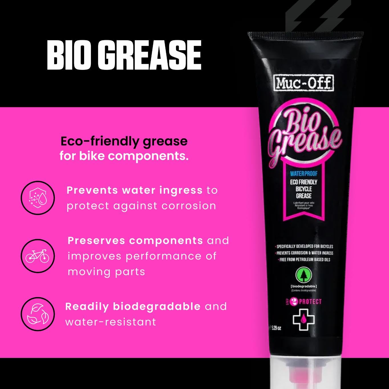 Muc-Off Bio Grease, 150 Grammi - Grasso Bici Impermeabile, per Assemblaggio di Biciclette - Grasso per Bicicletta, Riduce l'Attrito delle Parti Mobili
