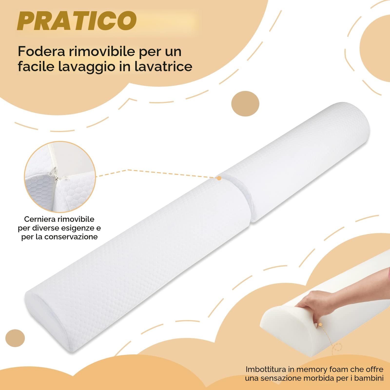 YIHATA 2in1 Sponda Barriera Letto Bambini, Paracolpi Lettino, Sbarra Schiuma Lunga Staccabile in 2 sezioni Utilizzare, Facile da Trasportare per Neonati Anziani Adatto a Tutti i Letti